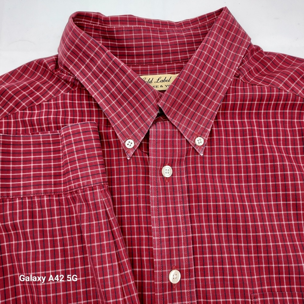 Roundtree & Yorke Gold Label Red Grid Check Non-Iron Cotton Shirt Mens 2X